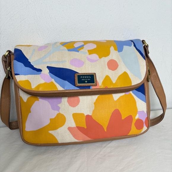 Fossil Preston Crossbody Bag Abstract Floral Crossbody Canvas Bag - Picture 2 of 16